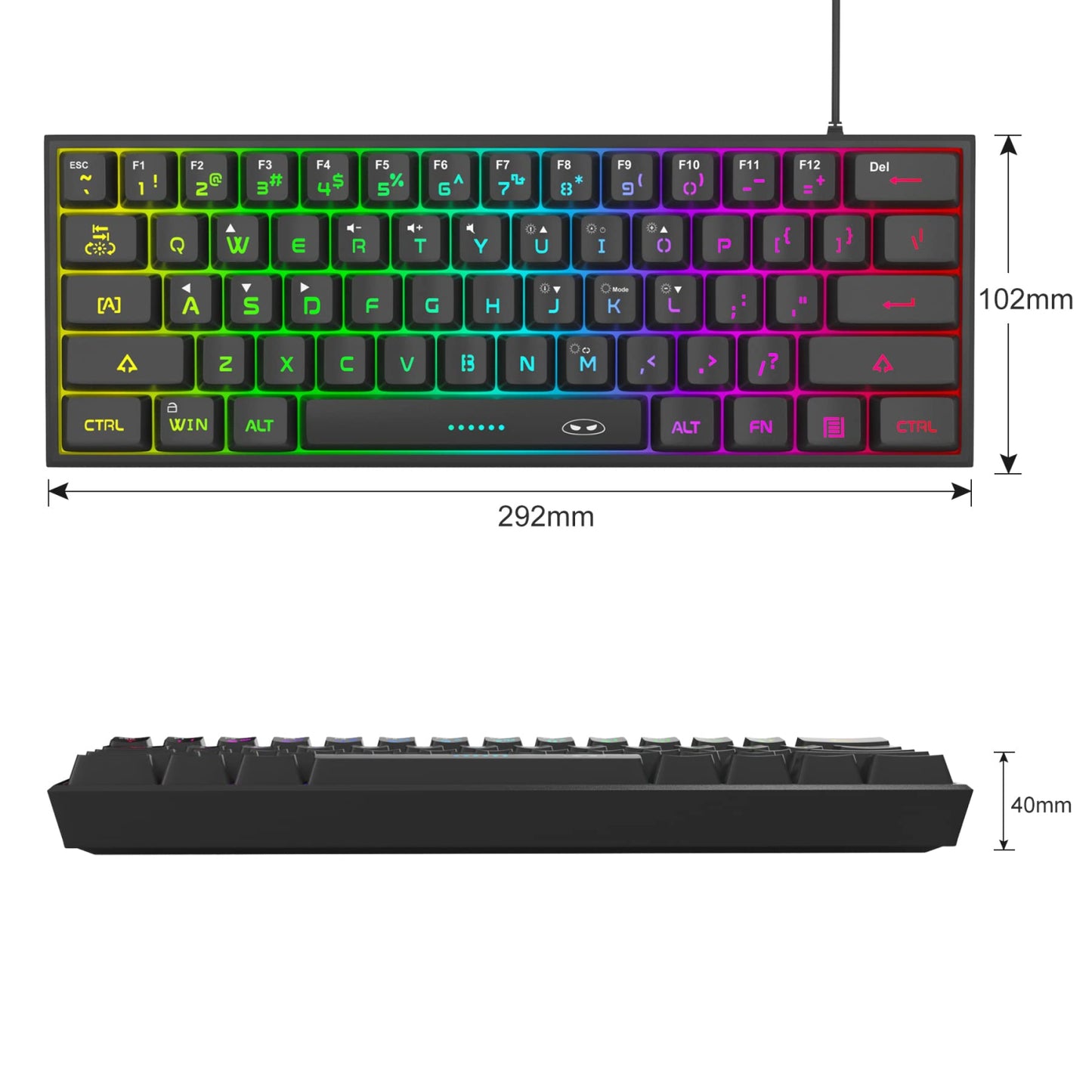 MageGee Mini 60% Gaming Keyboard, RGB Backlit 61 Key